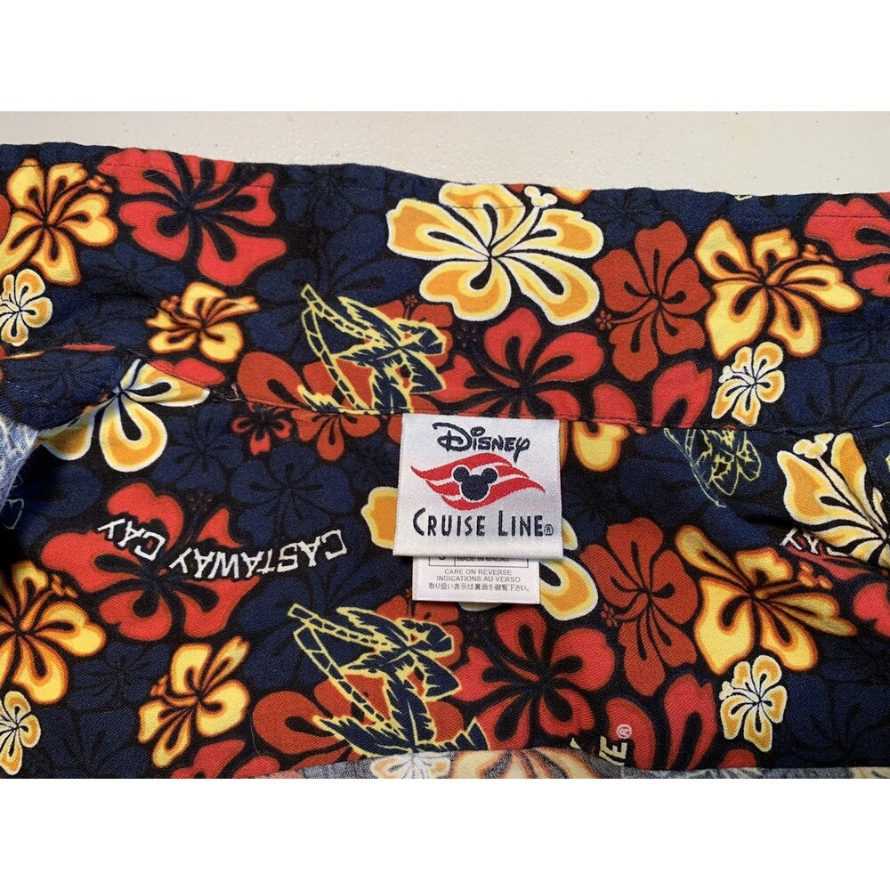 Castaway Cay Disney Cruise Lines Button Up Hawaiian Shirt Small Red Floral